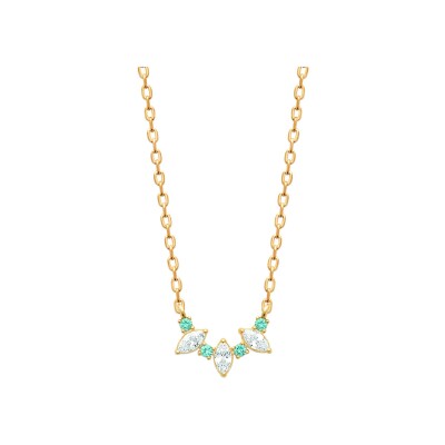 Collier en plaqué or, oxyde de zirconium et pierre naturelle