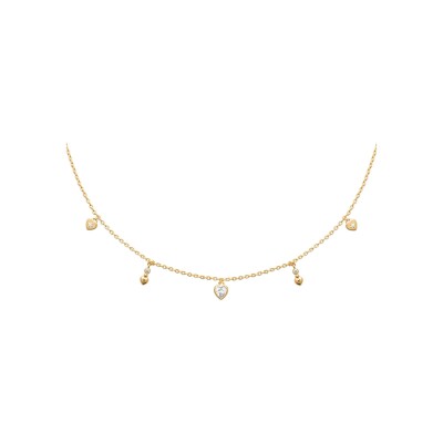 Collier en plaqué or, oxyde de zirconium et pierre naturelle