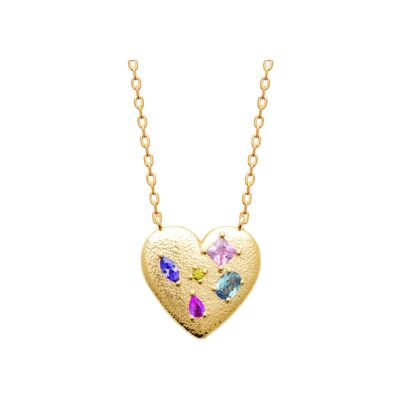 Collier en plaqué or, oxyde de zirconium et pierre naturelle