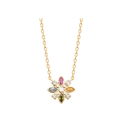 Collier en plaqué or, oxyde de zirconium et pierre naturelle