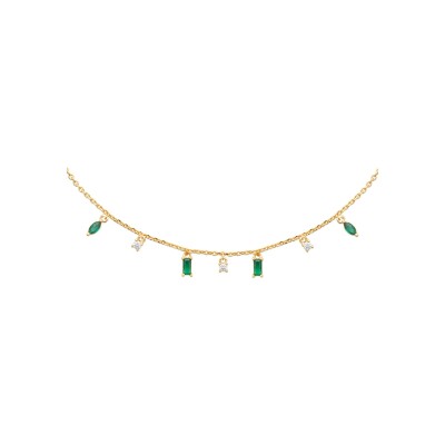 Collier en plaqué or, oxyde de zirconium et pierre naturelle