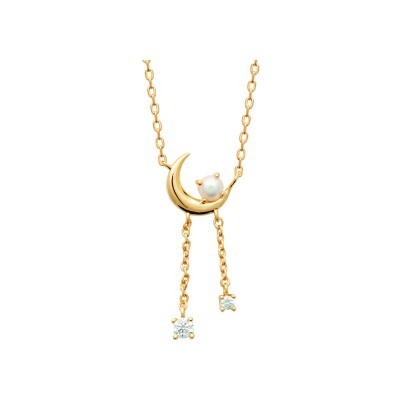 Collier en plaqué or, perle de culture et oxyde de zirconium