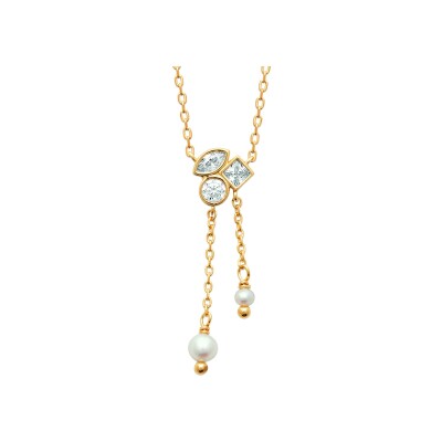 Collier en plaqué or, perle de culture et oxyde de zirconium