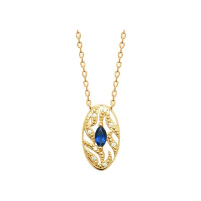 Collier en plaqué or, oxyde de zirconium et pierre naturelle