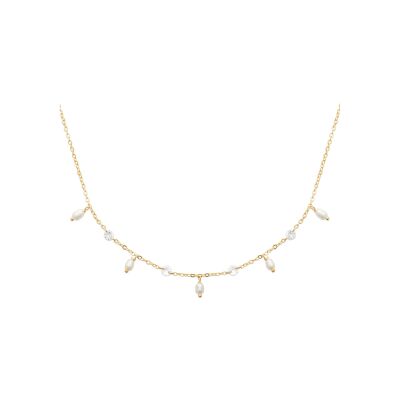 Collier en plaqué or, perle de culture et oxyde de zirconium