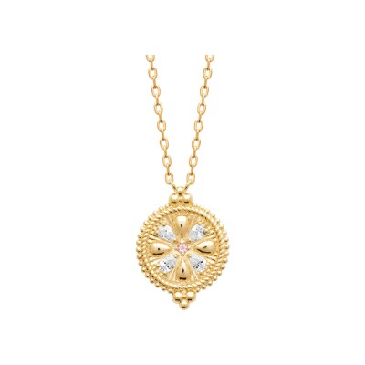 Collier en plaqué or, oxyde de zirconium et pierre naturelle