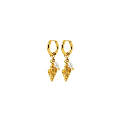 Boucles d'oreilles créoles en acier pvd doré et perle d'imitation