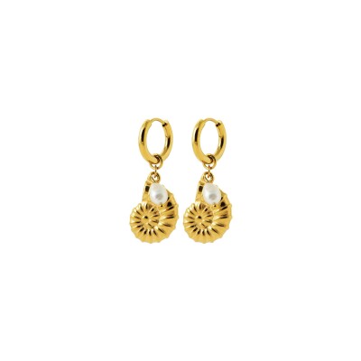 Boucles d'oreilles créoles en acier pvd doré et perle d'imitation