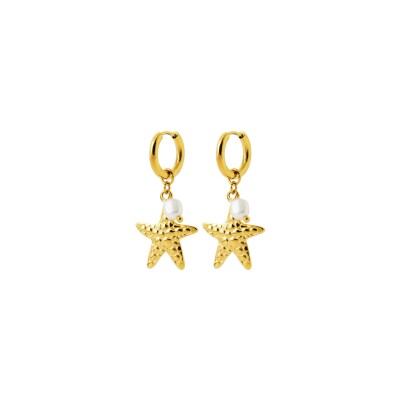 Boucles d'oreilles créoles en acier pvd doré et perle d'imitation
