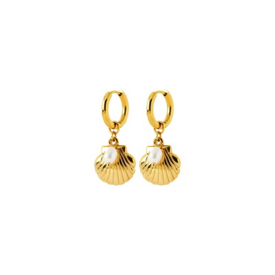 Boucles d'oreilles créoles en acier pvd doré et perle d'imitation