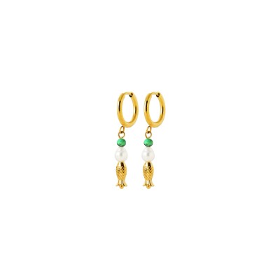 Boucles d'oreilles créoles en acier pvd doré et perle d'imitation