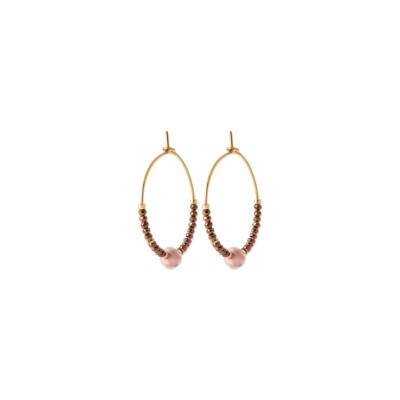Boucles d'oreilles créoles en acier pvd doré et rhodonite