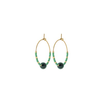 Boucles d'oreilles créoles en acier pvd doré et malachite