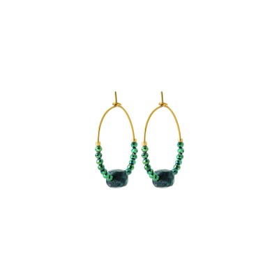 Boucles d'oreilles créoles en acier pvd doré et pierre de couleur