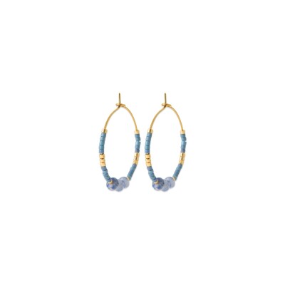 Boucles d'oreilles créoles en acier pvd doré et pierre de couleur