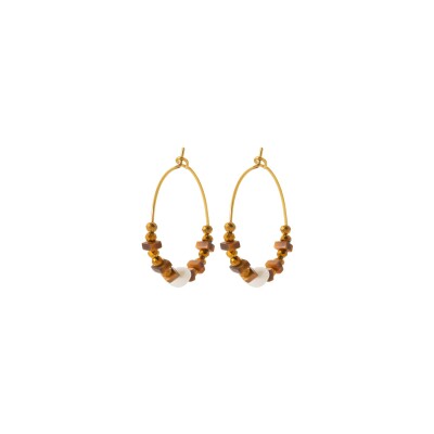 Boucles d'oreilles créoles en acier pvd doré et oeil de tigre