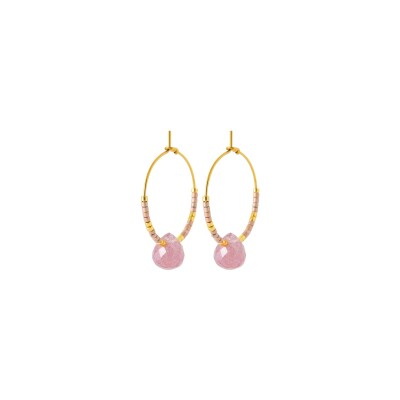 Boucles d'oreilles créoles en acier pvd doré et pierre de couleur