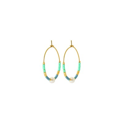 Boucles d'oreilles créoles en acier pvd doré et perle de culture