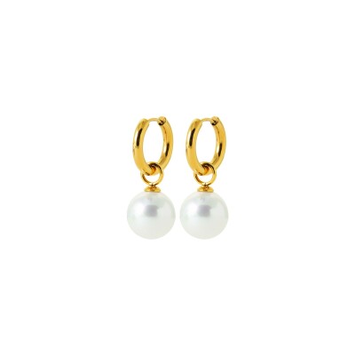 Boucles d'oreilles créoles en acier pvd doré et perle d'imitation