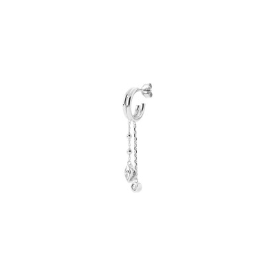 Mono boucle d'oreille créole en argent rhodié et oxyde de zirconium