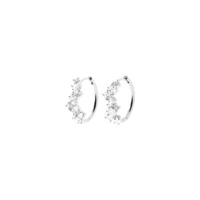 Boucles d'oreilles créoles en argent rhodié et oxyde de zirconium