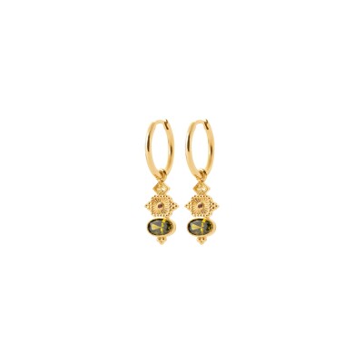 Boucles d'oreilles créoles en plaqué or et pierre naturelle