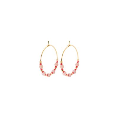 Boucles d'oreilles créoles en plaqué or et tourmaline rose