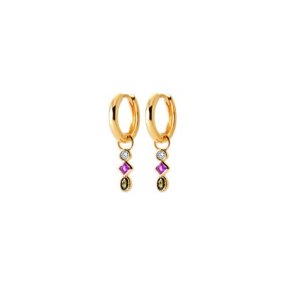 Boucles d'oreilles créoles en plaqué or et pierre naturelle