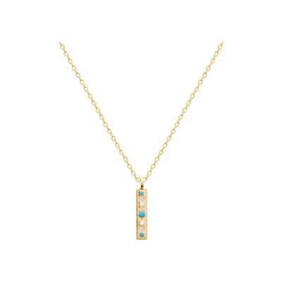 Pendentif en plaqué or, oxyde de zirconium et pierre naturelle
