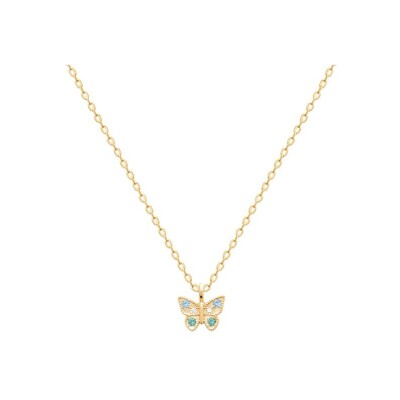 Pendentif en plaqué or, oxyde de zirconium et pierre naturelle