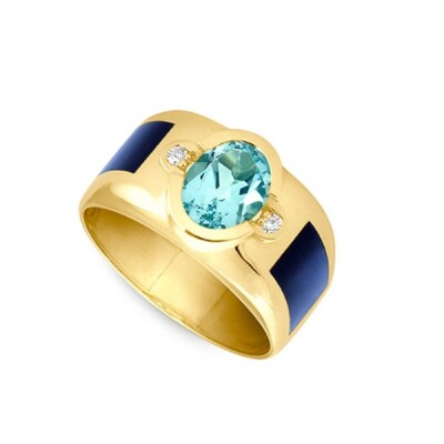 Bague Or Jaune Topaze, Diamants et Résine bleue