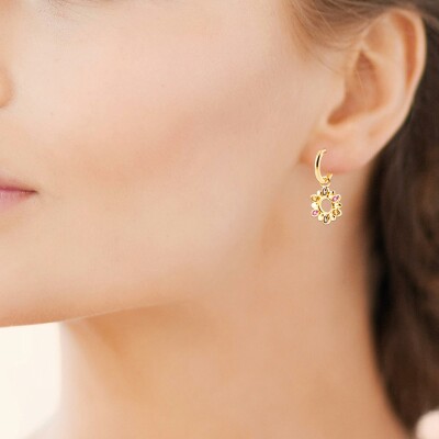 Boucles d'oreilles créoles en plaqué or et pierre synthétique