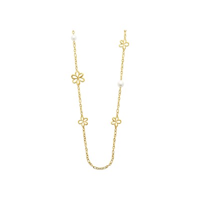 Collier en acier pvd doré et perle d'imitation - 99cm