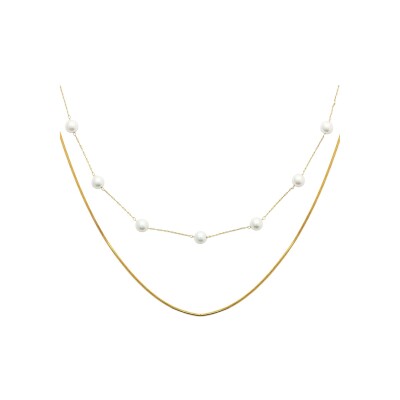 Collier en acier pvd doré et perle d'imitation - 42cm