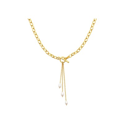 Collier en acier pvd doré et perle d'imitation - 45cm