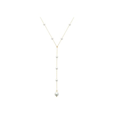 Collier en acier pvd doré et perle d'imitation - 45cm
