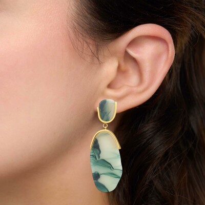 Boucles d'oreilles en acier pvd doré et résine