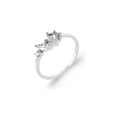 Bague en argent rhodié et oxyde de zirconium