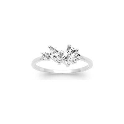 Bague en argent rhodié et oxyde de zirconium