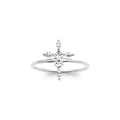 Bague en argent rhodié et oxyde de zirconium