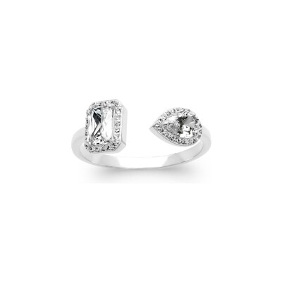 Bague en argent rhodié et oxyde de zirconium