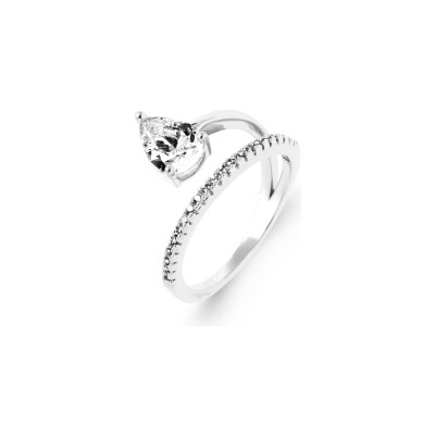 Bague en argent rhodié et oxyde de zirconium