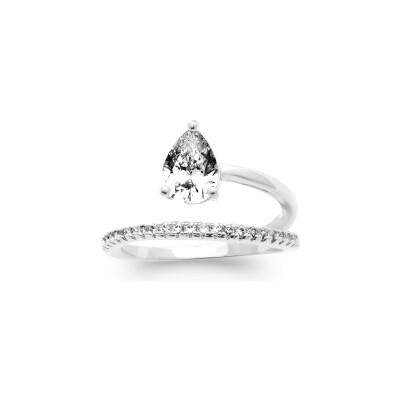 Bague en argent rhodié et oxyde de zirconium