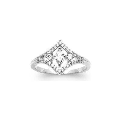 Bague en argent rhodié et oxyde de zirconium