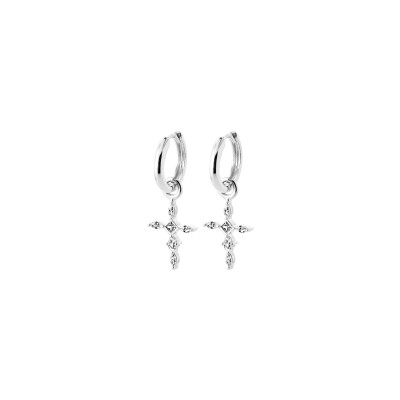 Boucles d'oreilles créoles en argent rhodié et oxyde de zirconium