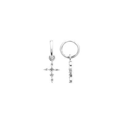 Boucles d'oreilles créoles en argent rhodié et oxyde de zirconium