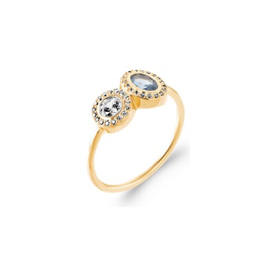 Bague en plaqué or, pierre synthétique et oxyde de zirconium