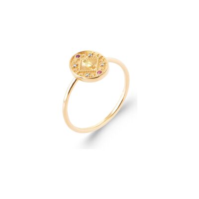 Bague en plaqué or, pierre synthétique et oxyde de zirconium