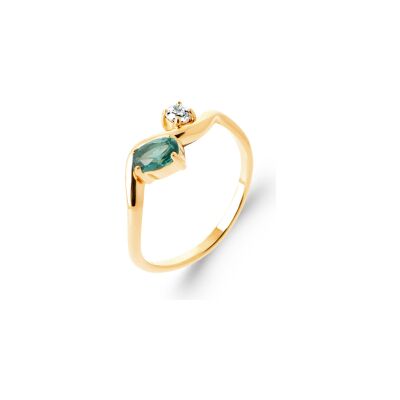Bague en plaqué or, pierre synthétique et oxyde de zirconium