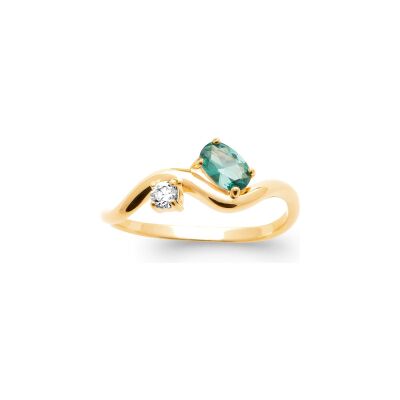 Bague en plaqué or, pierre synthétique et oxyde de zirconium